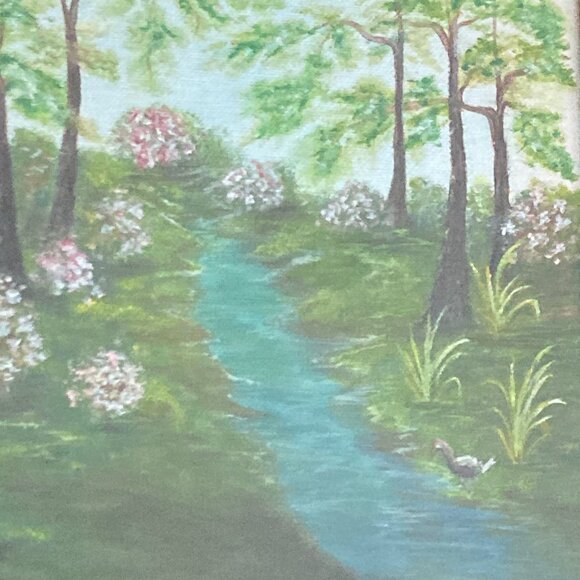 VTG Expressionist Painting Joan Lee Magical Forest Moody Landscape Framed Signed - Picture 4 of 13